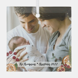 Onze eerste Kerstmis als familie Aangepaste fotogl Glas Ornament