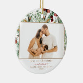 Onze eerste Kerstmis als familie van 3 foto's Keramisch Ornament (Rechts)