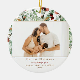 Onze eerste Kerstmis als familie van 3 foto's Keramisch Ornament