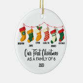 Onze Eerste Kerstmis als familie van 6 aangepaste Keramisch Ornament (Rechts)