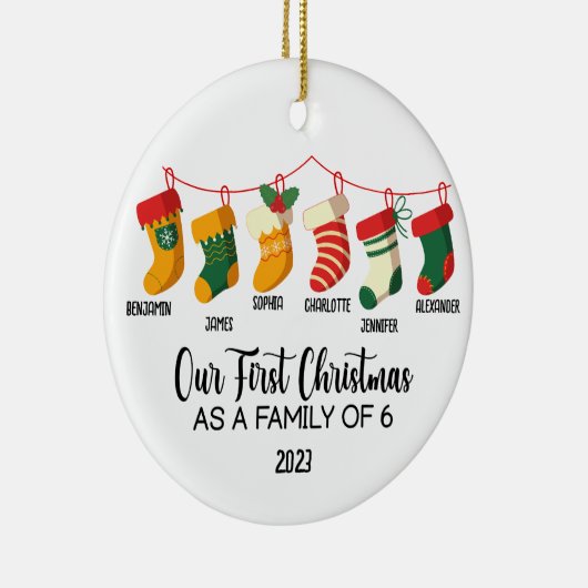 Onze Eerste Kerstmis als familie van 6 aangepaste  Keramisch Ornament (Rechts)