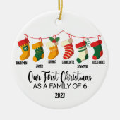 Onze Eerste Kerstmis als familie van 6 aangepaste  Keramisch Ornament (Voorkant)