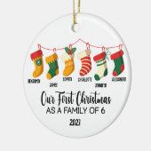 Onze Eerste Kerstmis als familie van 6 aangepaste Keramisch Ornament (Links)