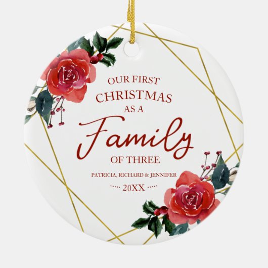 Onze eerste Kerstmis als familie van drie Keramisch Ornament (Achterkant)