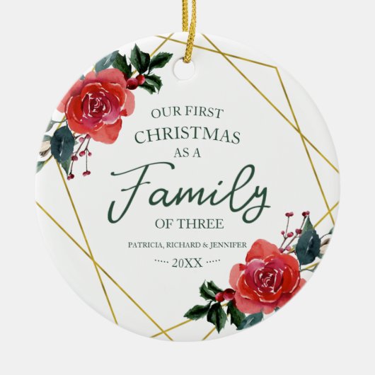 Onze eerste Kerstmis als familie van drie kletsen Keramisch Ornament (Voorkant)