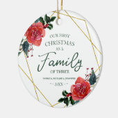 Onze eerste Kerstmis als familie van drie kletsen Keramisch Ornament (Links)