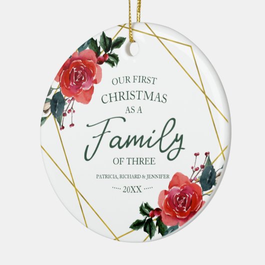 Onze eerste Kerstmis als familie van drie kletsen Keramisch Ornament (Links)