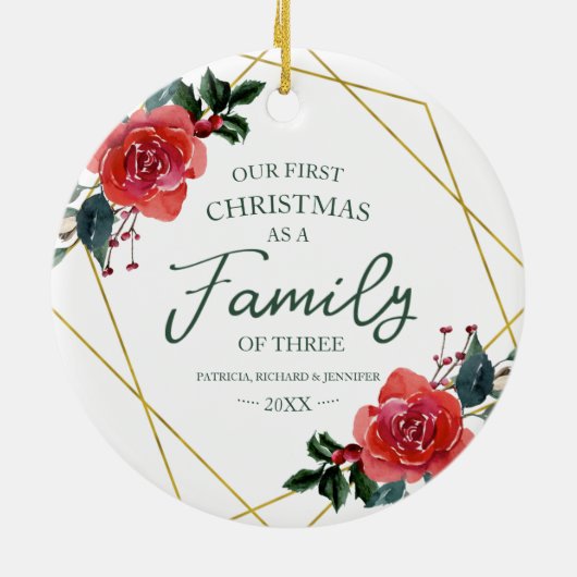 Onze eerste Kerstmis als familie van drie kletsen Keramisch Ornament (Achterkant)