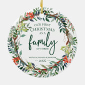 Onze eerste Kerstmis als familie van drie rituelen Keramisch Ornament (Achterkant)