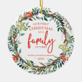 Onze eerste Kerstmis als familie van drie rituelen Keramisch Ornament (Voorkant)