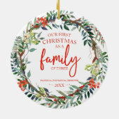 Onze eerste Kerstmis als familie van drie rituelen Keramisch Ornament (Achterkant)