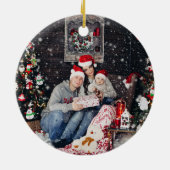 Onze eerste Kerstmis als familienaam Jaar Foto Keramisch Ornament (Achterkant)