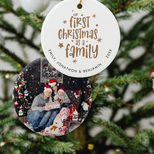 Onze eerste Kerstmis als familienaam Jaar Foto Keramisch Ornament
