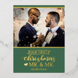 Onze eerste Kerstmis als Folie van de heer Newlywe Feestdagen Briefkaart