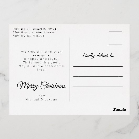 Onze eerste Kerstmis als Folie van de heer Newlywe Folie Feestdagen Briefkaart (Achterkant)