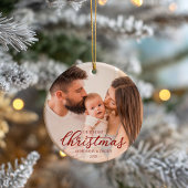 Onze eerste Kerstmis als foto van moeder en vader Keramisch Ornament