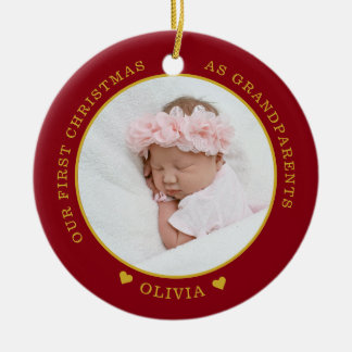 Onze Eerste Kerstmis Als Grootouders 2 Foto Rood Keramisch Ornament