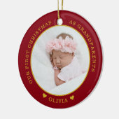 Onze Eerste Kerstmis Als Grootouders 2 Foto Rood Keramisch Ornament (Links)