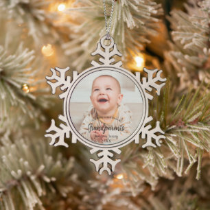 Onze eerste Kerstmis als Grootouders Baby Foto Tin Sneeuwvlok Ornament