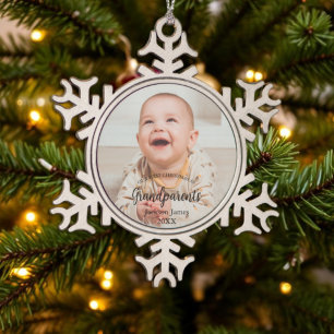 Onze eerste Kerstmis als Grootouders Baby Foto Tin Sneeuwvlok Ornament