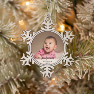 Onze eerste Kerstmis als Grootouders Baby Foto Tin Sneeuwvlok Ornament