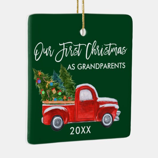 Onze eerste Kerstmis als grootouders die Groen zij Keramisch Ornament (Rechts)