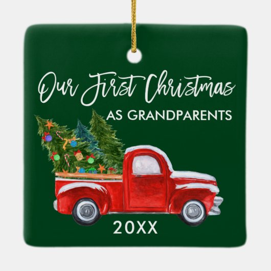 Onze eerste Kerstmis als grootouders die Groen zij Keramisch Ornament (Achterkant)