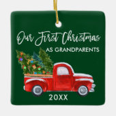 Onze eerste Kerstmis als grootouders die Groen zij Keramisch Ornament (Voorkant)