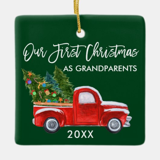 Onze eerste Kerstmis als grootouders die Groen zij Keramisch Ornament (Voorkant)