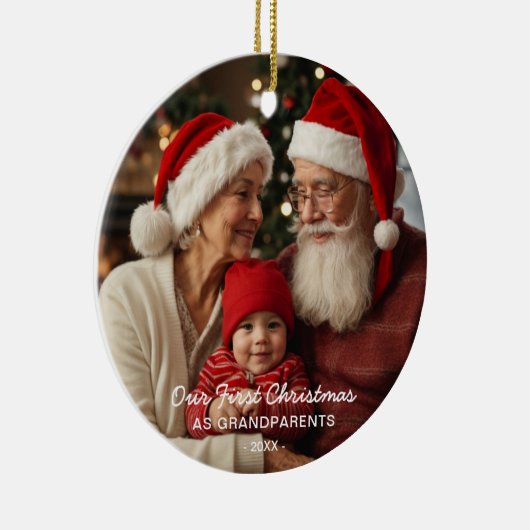 Onze eerste Kerstmis als grootouders Familie Foto Keramisch Ornament (Rechts)