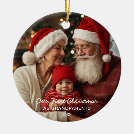 Onze eerste Kerstmis als grootouders Familie Foto Keramisch Ornament (Voorkant)
