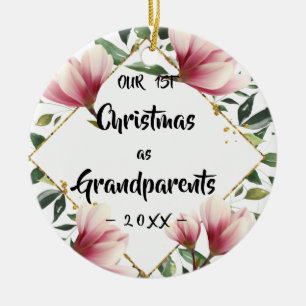 Onze eerste Kerstmis als grootouders Floral Foto Keramisch Ornament