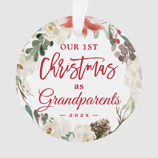 Onze eerste Kerstmis als grootouders Floral Foto Ornament (voorkant)