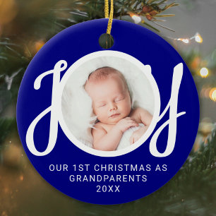 Onze Eerste Kerstmis Als Grootouders Foto Blauw Keramisch Ornament