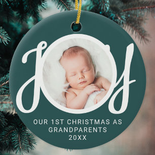 Onze Eerste Kerstmis Als Grootouders Foto Groen Keramisch Ornament