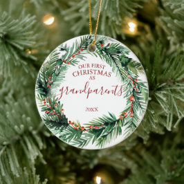 Onze eerste Kerstmis als grootouders Foto krans Keramisch Ornament