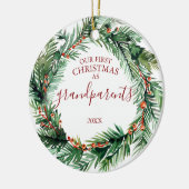 Onze eerste Kerstmis als grootouders Foto krans Keramisch Ornament (Links)
