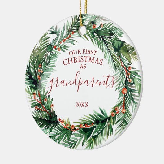Onze eerste Kerstmis als grootouders Foto krans Keramisch Ornament (Links)