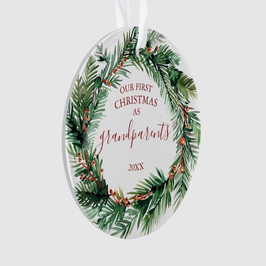 Onze eerste Kerstmis als grootouders Foto krans Ornament (voorkant)