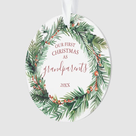 Onze eerste Kerstmis als grootouders Foto krans Ornament (voorkant)