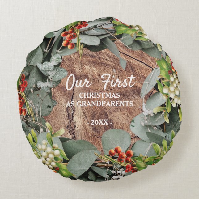 Onze eerste Kerstmis als grootouders Foto Rond Kussen (Achterkant)