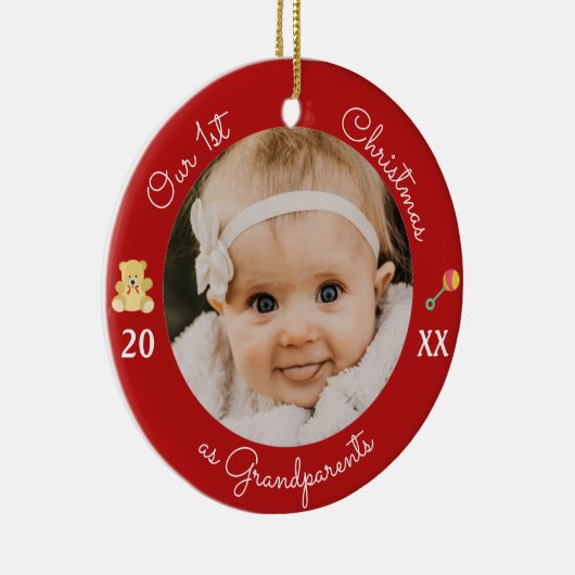 Onze eerste Kerstmis als grootouders Foto-versieri Keramisch Ornament (Rechts)