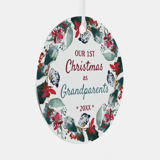 Onze eerste Kerstmis als grootouders Foto Wreated Metalen Ornament (Voorkant Rechts)