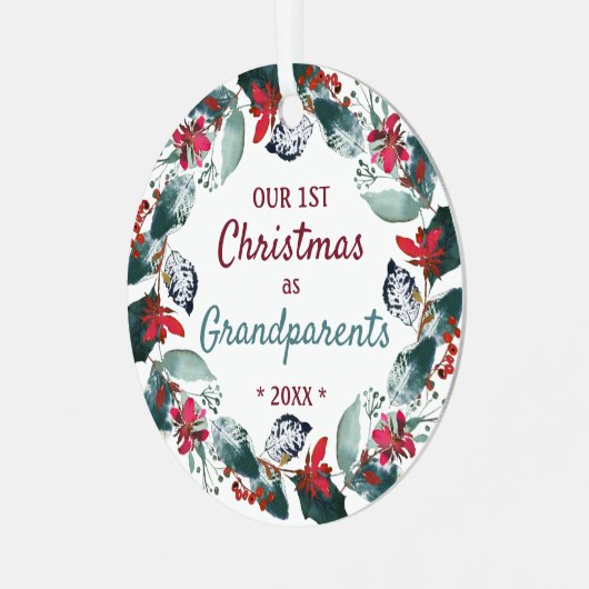 Onze eerste Kerstmis als grootouders Foto Wreated Metalen Ornament (Voorkant links)