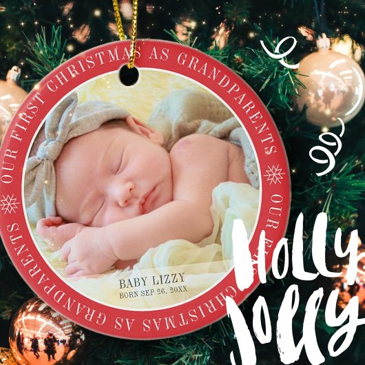 Onze Eerste Kerstmis Als Grootouders Moderne Foto Keramisch Ornament