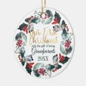 Onze eerste Kerstmis als grootouders Red Floral Keramisch Ornament (Links)