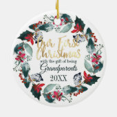 Onze eerste Kerstmis als grootouders Red Floral Keramisch Ornament (Achterkant)