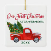 Onze eerste Kerstmis als grootouders Red Truck Keramisch Ornament (Achterkant)