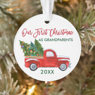 Onze eerste Kerstmis als grootouders Red Truck Ornament