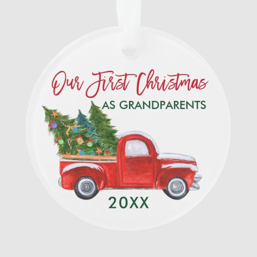 Onze eerste Kerstmis als grootouders Red Truck Ornament (achterkant)